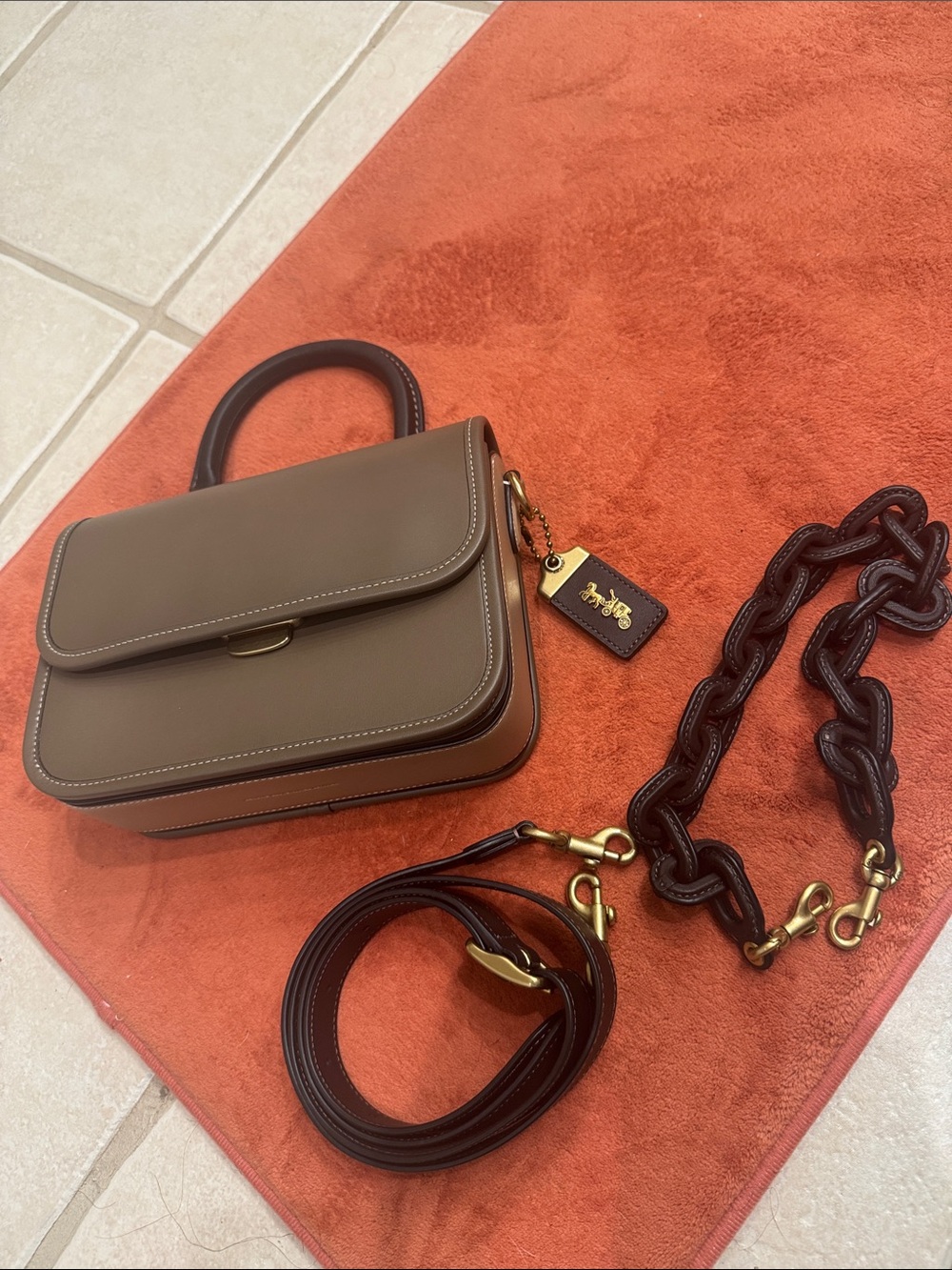 Coach Dark Stone Top Handle Satchel with Chain, Detachable Strap, Gold Hardware - Picture 10 of 13